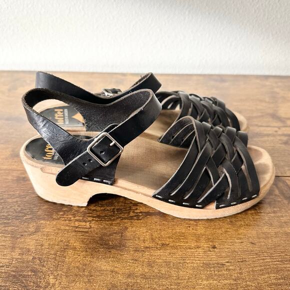 Swedish Hasbeens Braided Clog Sandals in Black Leather Size 38 7.5 - Picture 2 of 8